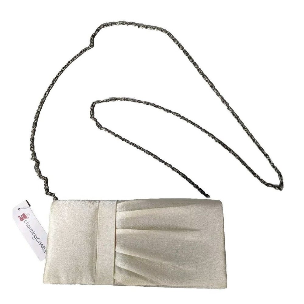 Charming‎ Charlie Cream Quilted Purse Clutch Wristlet Silver Chain Shoulder New